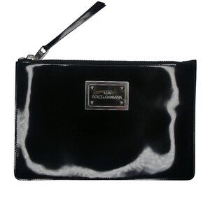 AUTHENTIC Dolce &‎ Gabbana Black & Sliver Patent Leather KIM Handbag